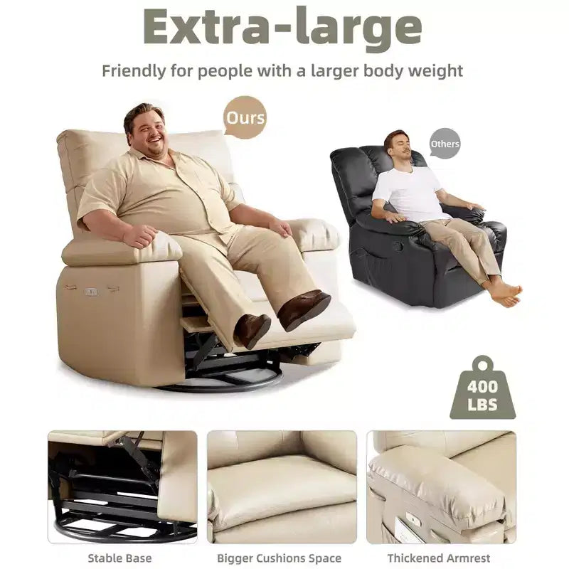 Fauteuil inclinable, pivotant et berçant extra-large avec massage, planeur rembourré
