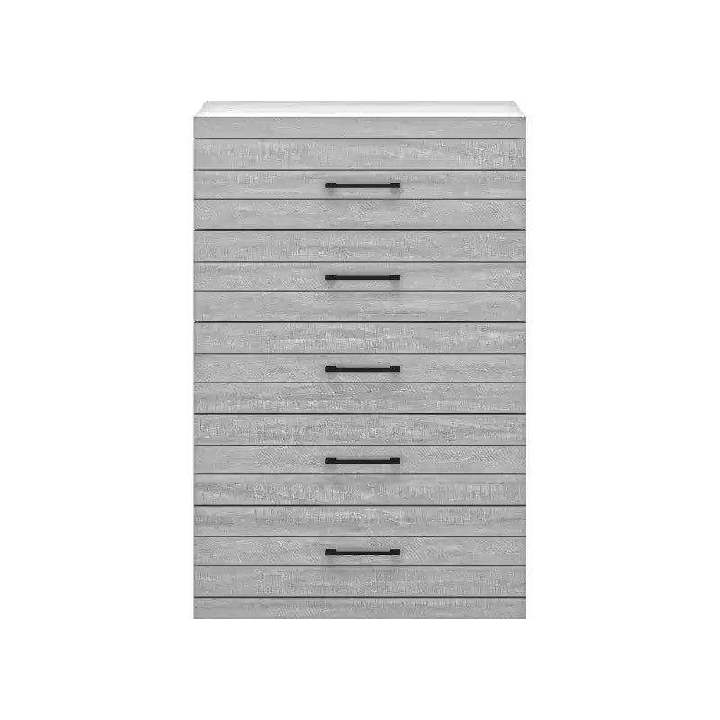 Commode 5 tiroirs avec verrouillage de sécurité, Chêne gris poussiéreux