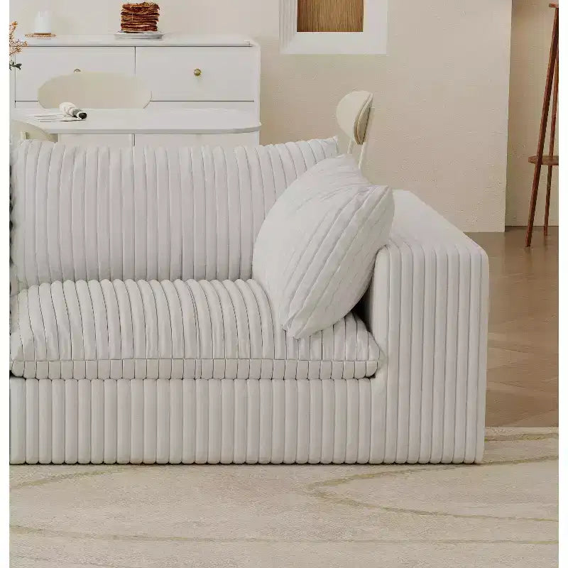 Canapé nuage de 300 cm, velours côtelé blanc, assise profonde, coussin amovible, aucun assemblage requis