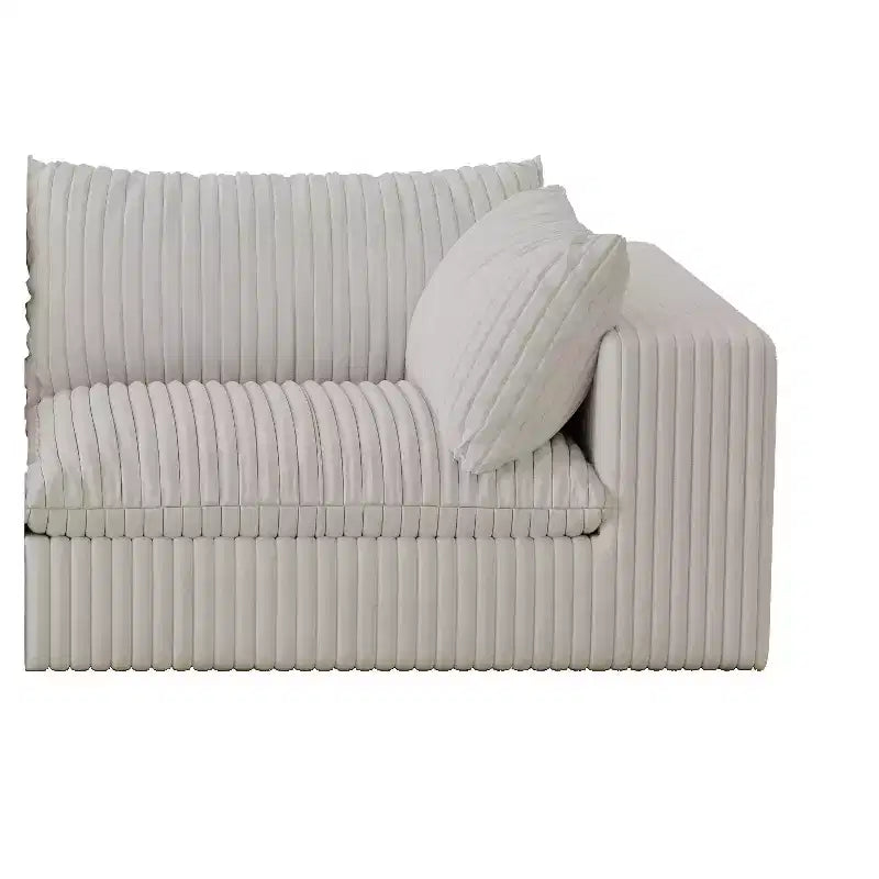 Canapé nuage de 300 cm, velours côtelé blanc, assise profonde, coussin amovible, aucun assemblage requis
