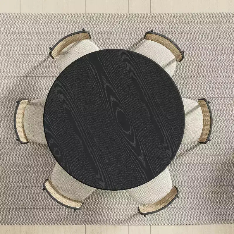 Table à manger ronde en bois de 52 pouces pour 4 à 6 personnes, piédestal cannelé, noire