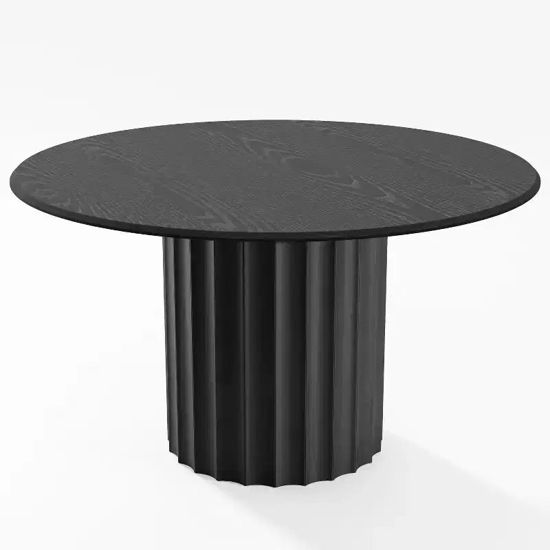 Table à manger ronde en bois de 52 pouces pour 4 à 6 personnes, piédestal cannelé, noire