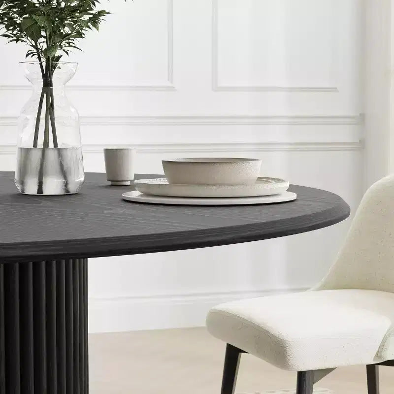 Table à manger ronde en bois de 52 pouces pour 4 à 6 personnes, piédestal cannelé, noire