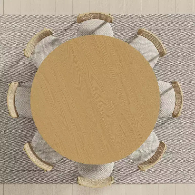 Table de salle à manger ronde en bois massif de 60" pour 6-8 personnes, piètement cylindrique, couleur naturelle