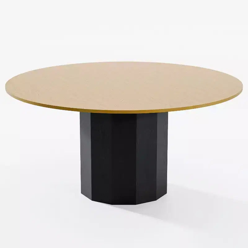 Table de salle à manger ronde en bois massif de 60" pour 6-8 personnes, piètement cylindrique, couleur naturelle