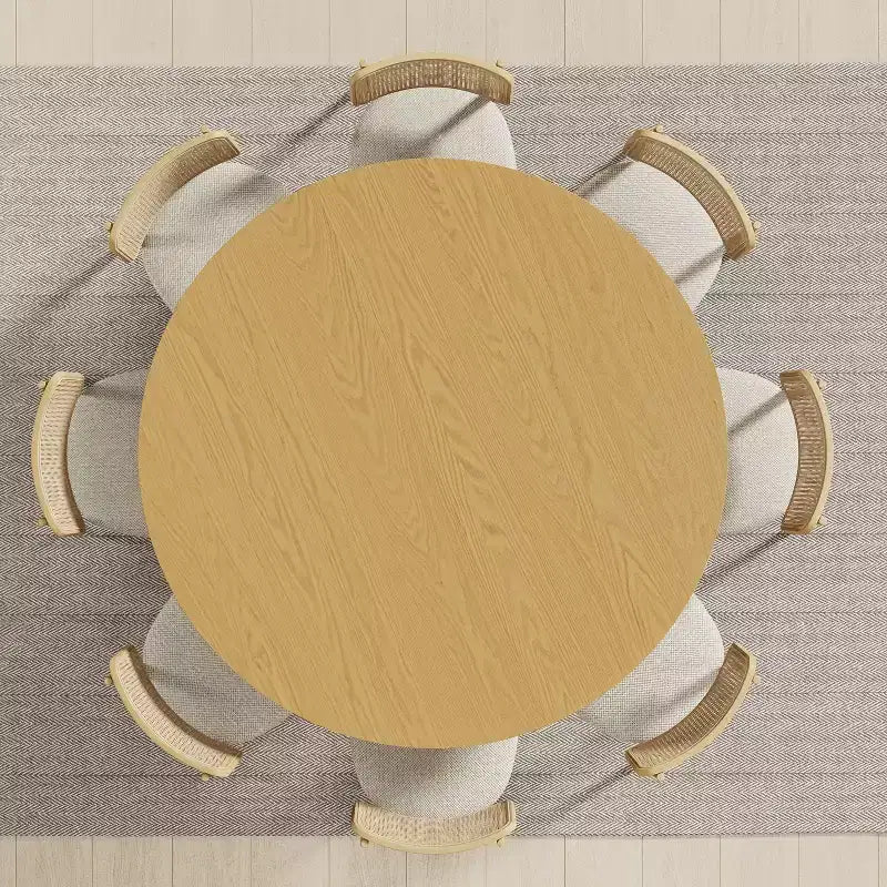 Table à manger ronde 60" en bois massif pour 6-8 personnes, piètement conique, naturelle
