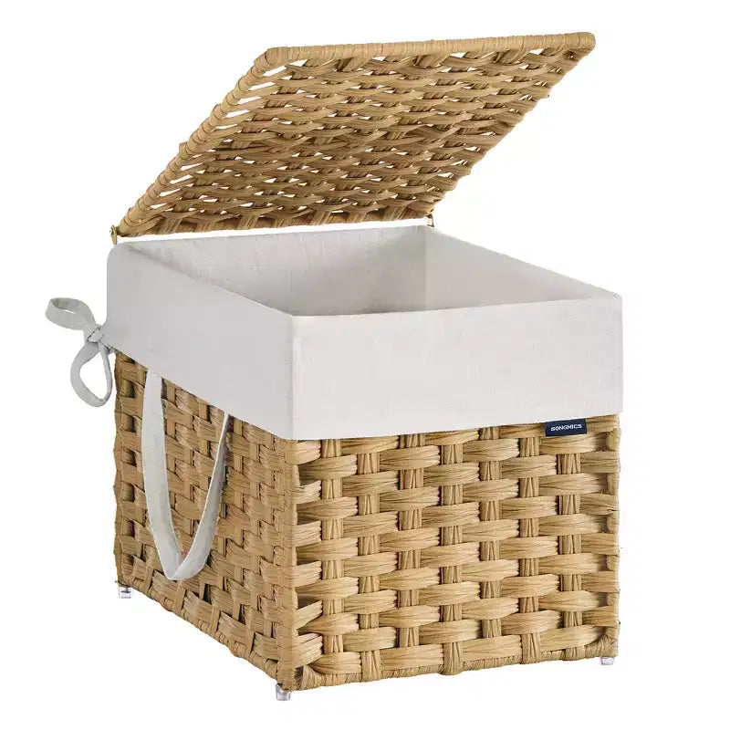 Panier à linge pliable avec couvercle et sac amovible, panier en rotin synthétique de 36 litres pour petits espaces, jaune oie