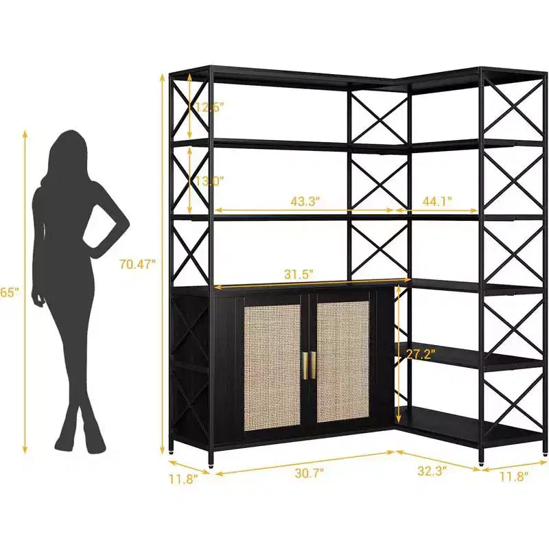 Étagère d'angle à 6 niveaux, Bibliothèque étagère industrielle, Grande étagère de rangement et de présentation en forme de L pour bureau, salon, cuisine