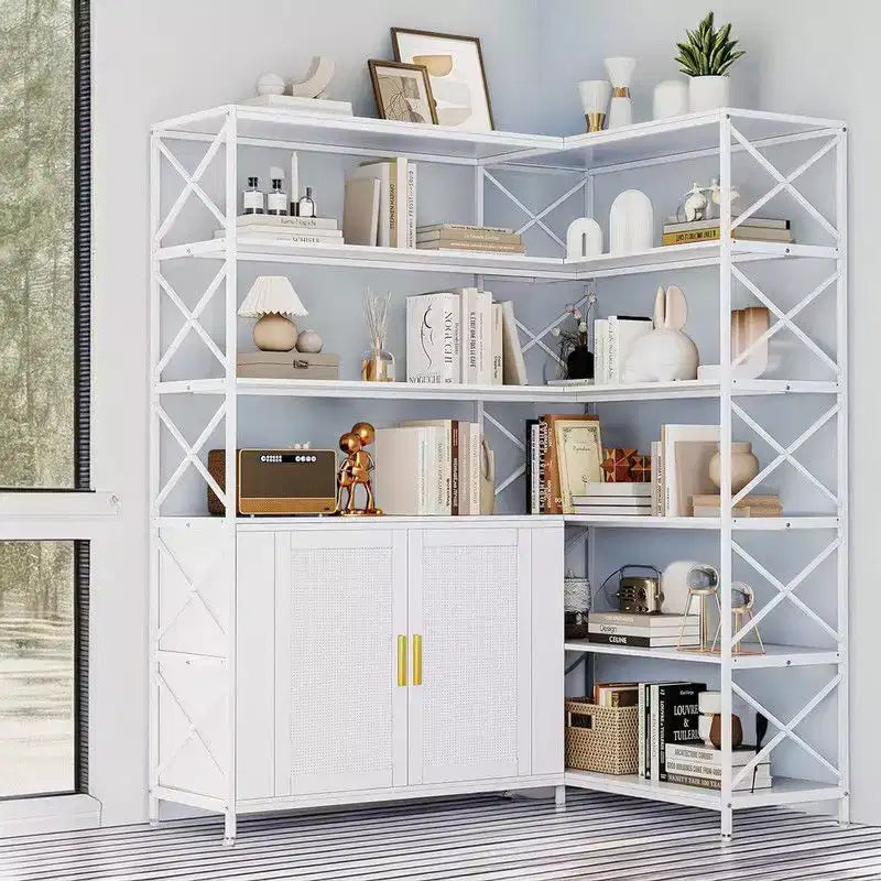 Étagère d'angle à 6 niveaux, Bibliothèque étagère industrielle, Grande étagère de rangement et de présentation en forme de L pour bureau, salon, cuisine