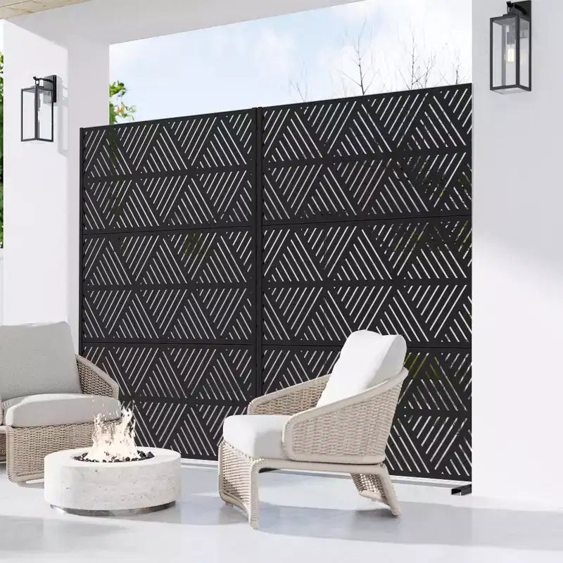 Écran triangulaire prismatique en acier galvanisé noir - Séparateur décoratif d'intimité autoportant extérieur et intérieur