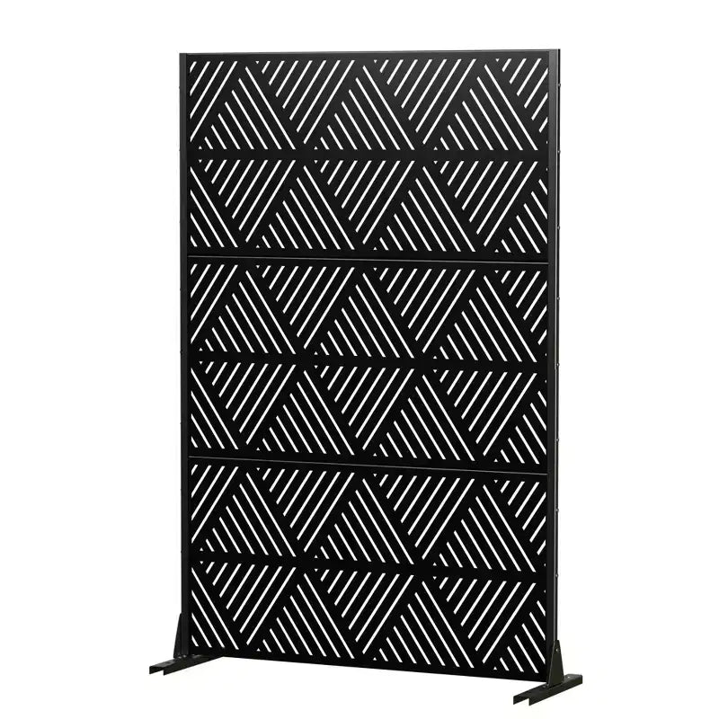 Écran triangulaire prismatique en acier galvanisé noir - Séparateur décoratif d'intimité autoportant extérieur et intérieur