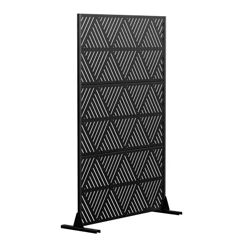 Écran triangulaire prismatique en acier galvanisé noir - Séparateur décoratif d'intimité autoportant extérieur et intérieur