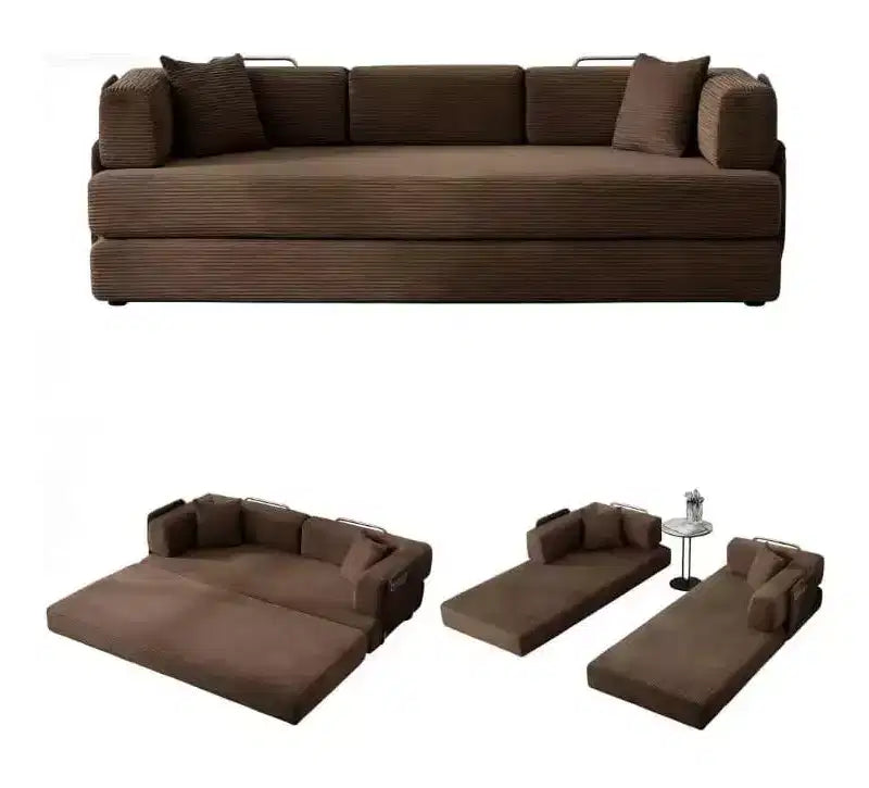 Canapé-lit convertible 200 cm avec oreillers, canapé de sol 5-en-1 en velours côtelé, causeuse matelas pliant avec cadre à forme fixe, aucun assemblage requis