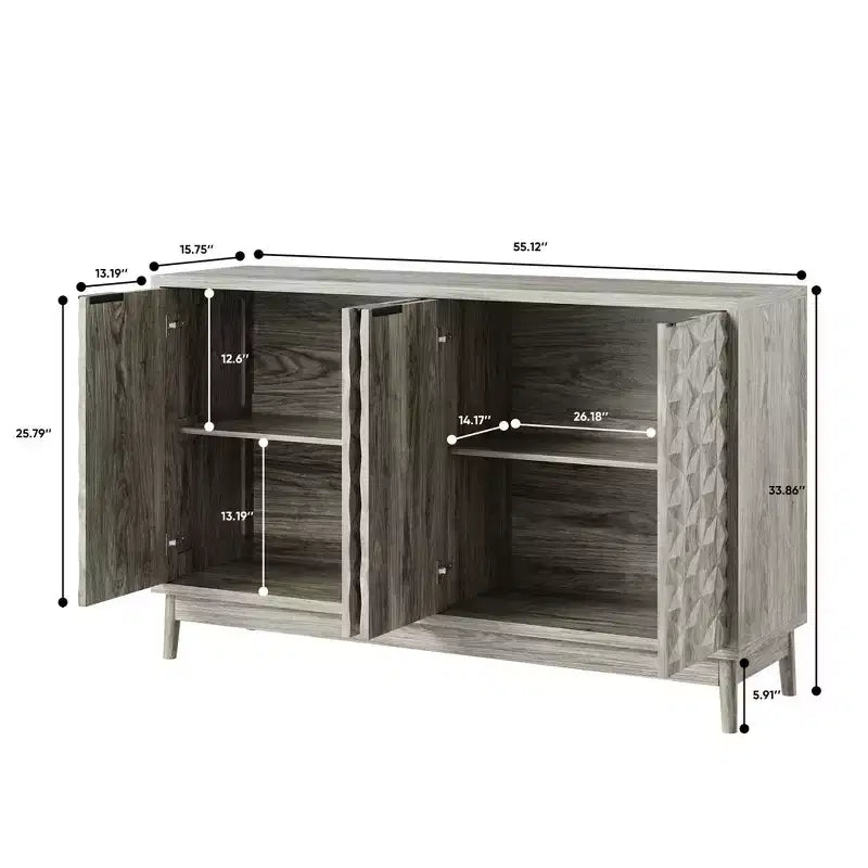 Meuble buffet moderne, buffet avec 4 portes élégantes au design géométrique, armoire de rangement pour salon, bureau, cuisine