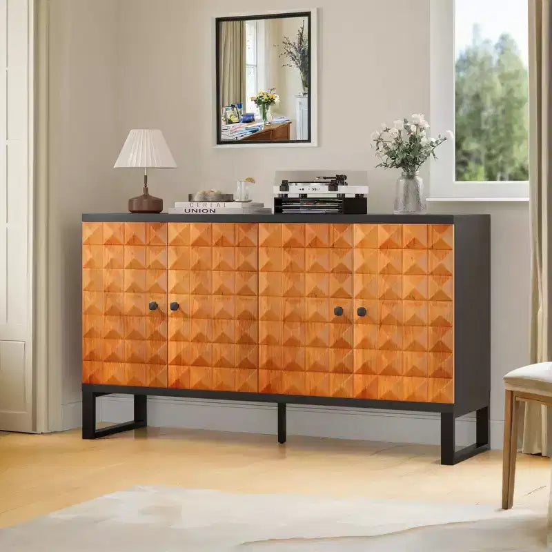 Meuble buffet moderne, buffet avec 4 portes élégantes au design géométrique, armoire de rangement pour salon, bureau, cuisine