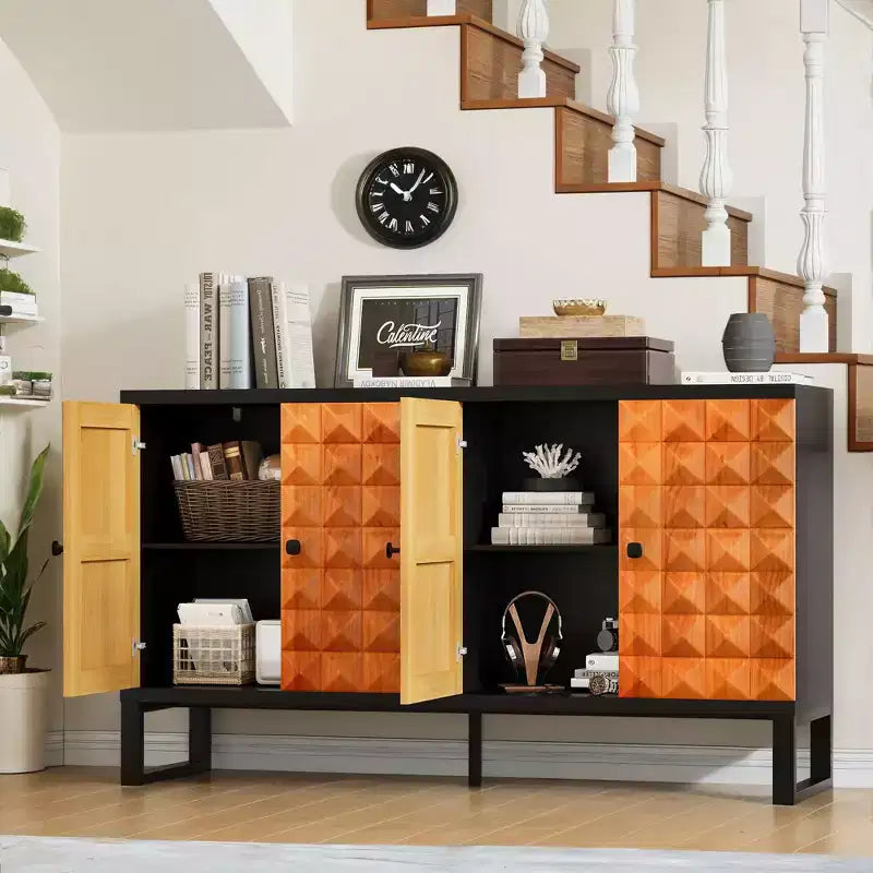 Meuble buffet moderne, buffet avec 4 portes élégantes au design géométrique, armoire de rangement pour salon, bureau, cuisine