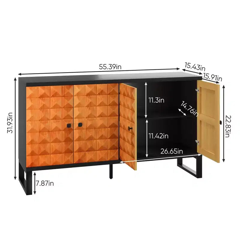 Meuble buffet moderne, buffet avec 4 portes élégantes au design géométrique, armoire de rangement pour salon, bureau, cuisine