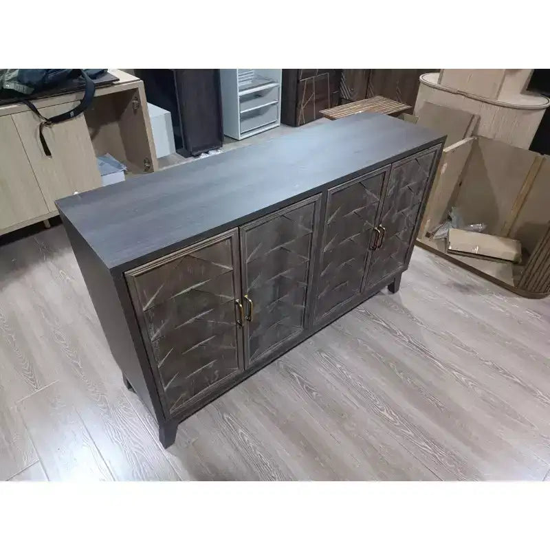 Meuble buffet moderne, buffet avec 4 portes élégantes au design géométrique, armoire de rangement pour salon, bureau, cuisine