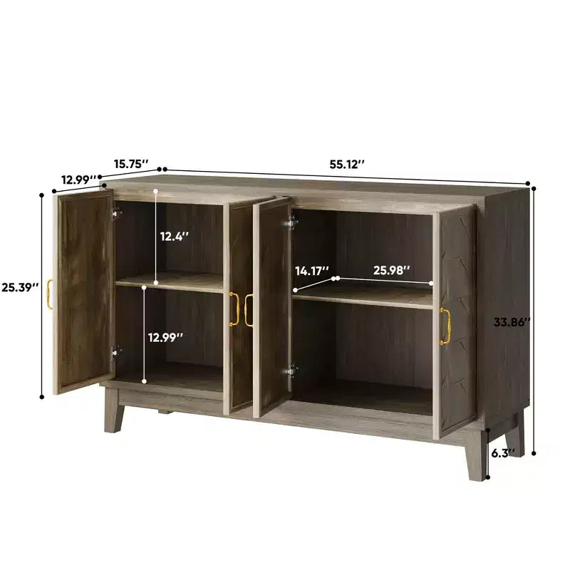 Meuble buffet moderne, buffet avec 4 portes élégantes au design géométrique, armoire de rangement pour salon, bureau, cuisine