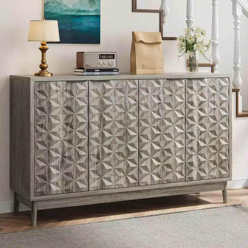Meuble buffet moderne, buffet avec 4 portes élégantes au design géométrique, armoire de rangement pour salon, bureau, cuisine