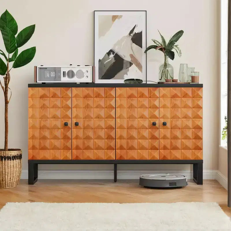Meuble buffet moderne, buffet avec 4 portes élégantes au design géométrique, armoire de rangement pour salon, bureau, cuisine