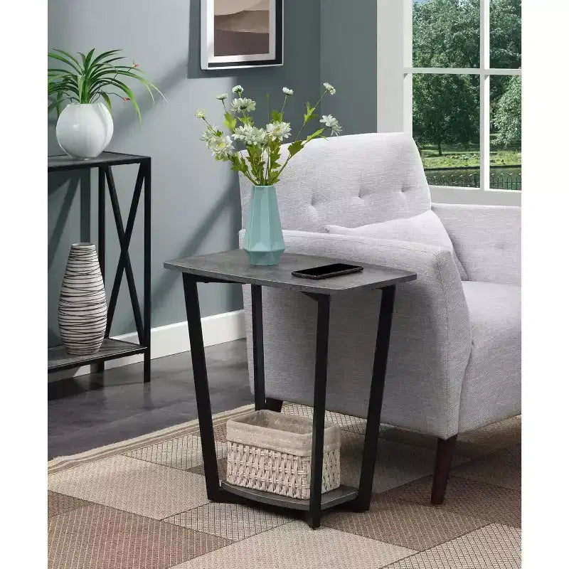 Table d'appoint rectangulaire industrielle en métal avec étagère inférieure - Grise
