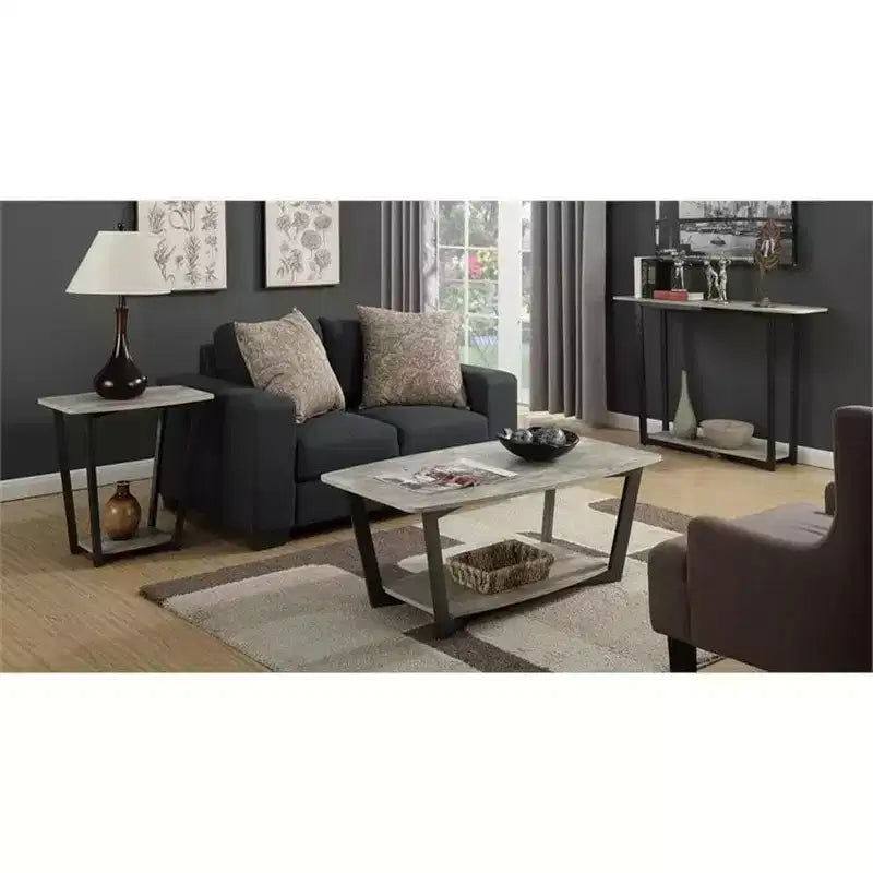 Table d'appoint rectangulaire industrielle en métal avec étagère inférieure - Grise