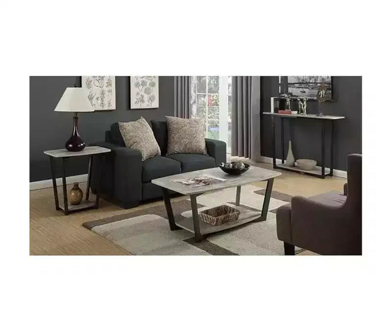 Table d'appoint rectangulaire industrielle en métal avec étagère inférieure - Grise