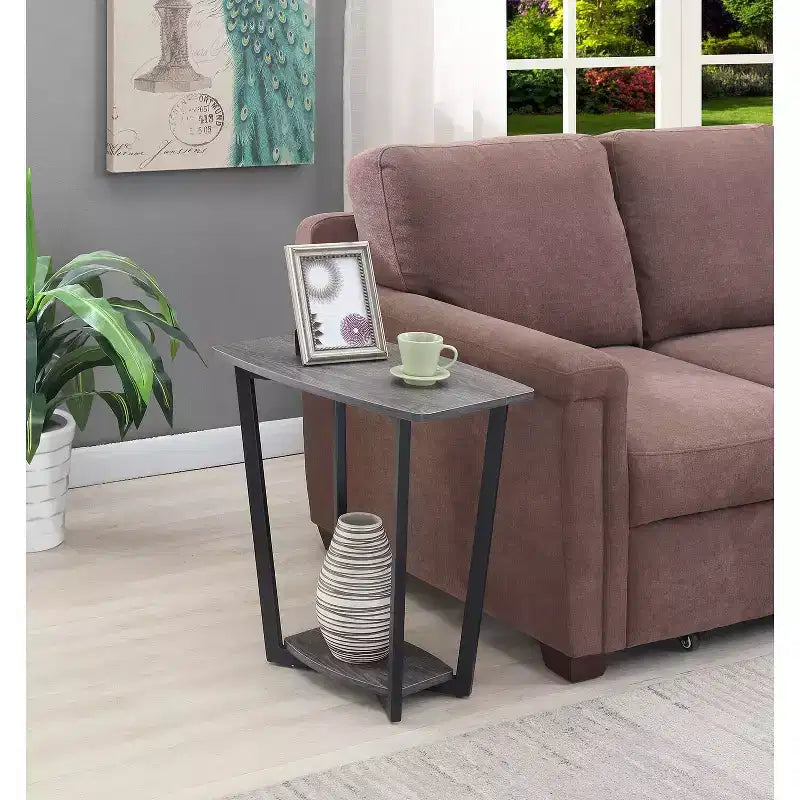 Table d'appoint rectangulaire industrielle en métal avec étagère inférieure - Grise
