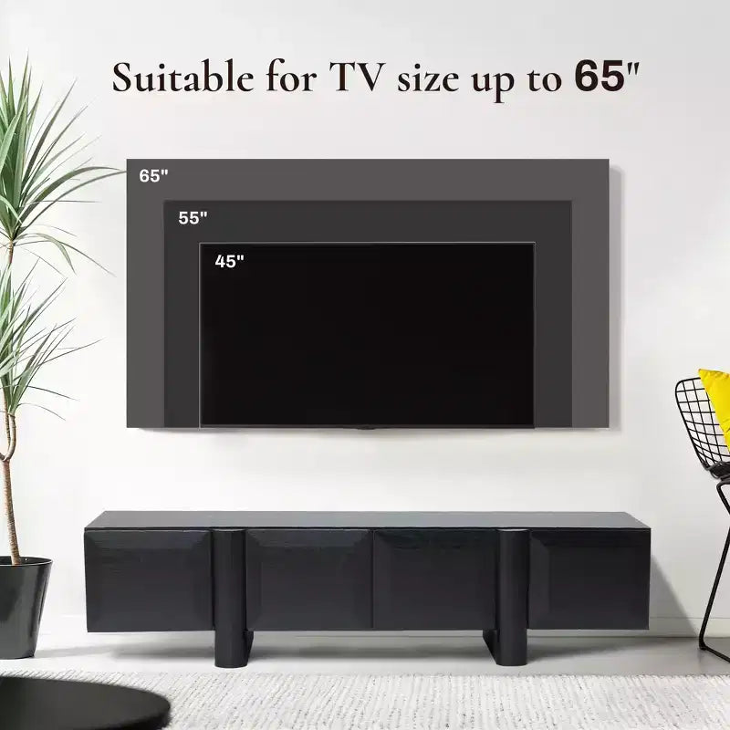 Meuble TV bas 63" avec portes à ouverture par pression, noir mat