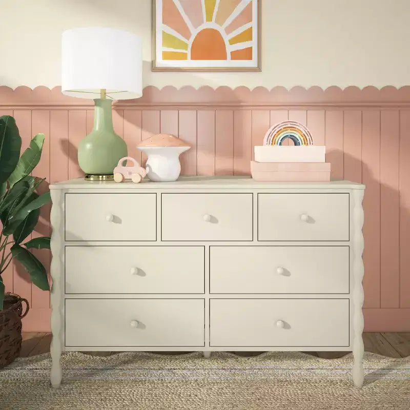 Commode à 7 tiroirs et fuseaux - Pin massif, Chambre d'enfant