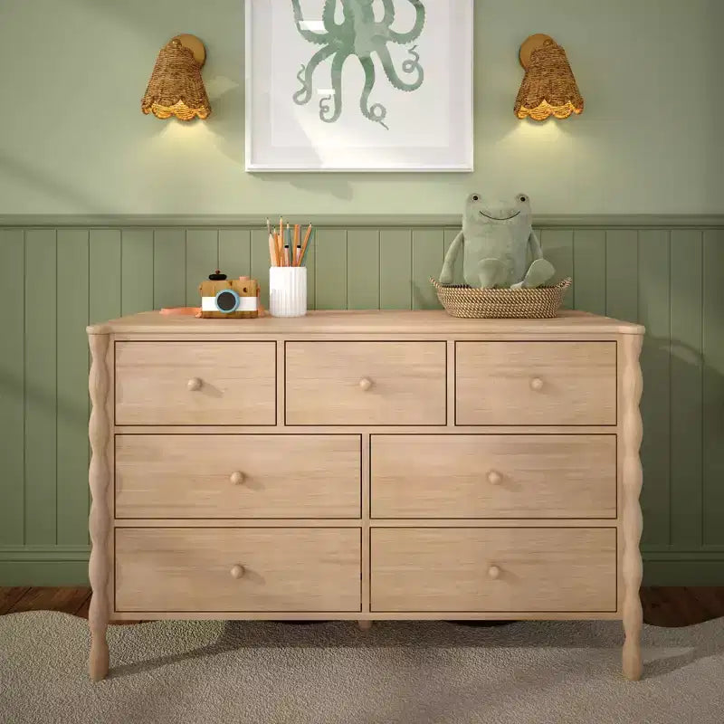 Commode à 7 tiroirs et fuseaux - Pin massif, Chambre d'enfant