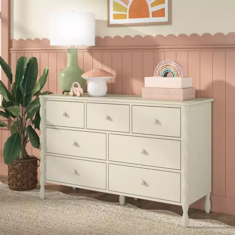 Commode à 7 tiroirs et fuseaux - Pin massif, Chambre d'enfant