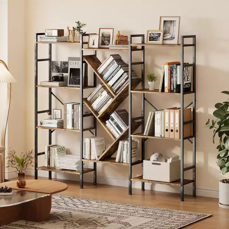 Étagère large à 5 niveaux, en bois rustique, pour chambre, salon et bureau