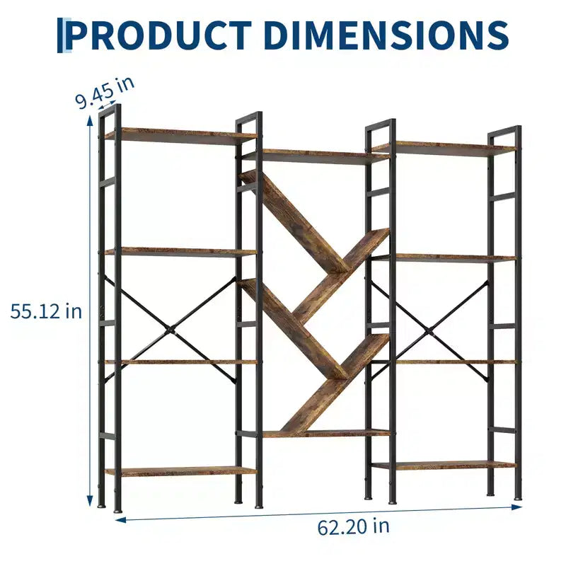 Étagère large à 5 niveaux, en bois rustique, pour chambre, salon et bureau