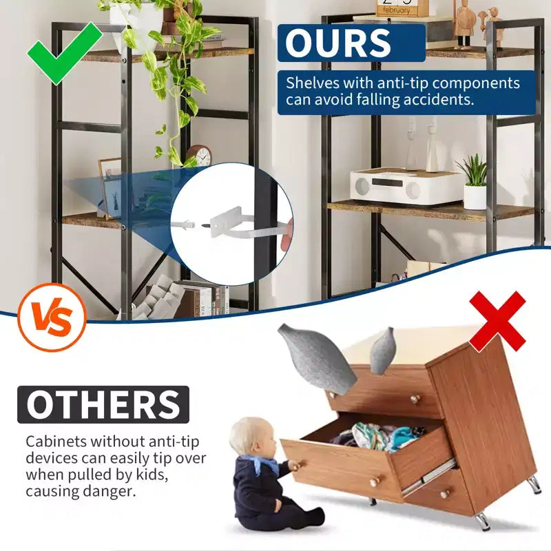 Étagère large à 5 niveaux, en bois rustique, pour chambre, salon et bureau