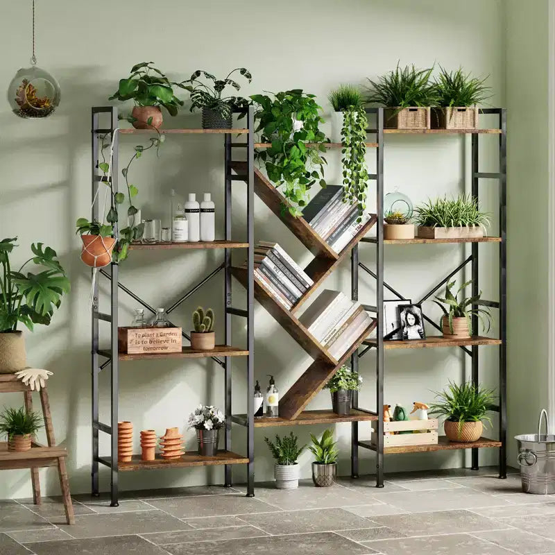 Étagère large à 5 niveaux, en bois rustique, pour chambre, salon et bureau
