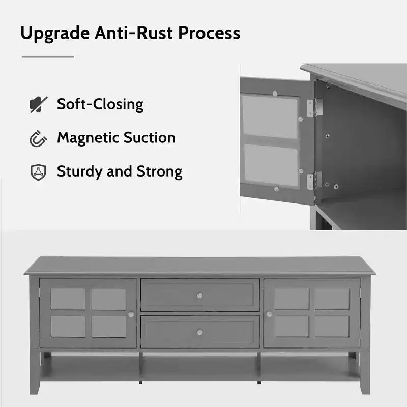 Meuble TV gris de 150 cm pour téléviseurs jusqu'à 60 pouces avec espace de rangement multifonctionnel Console média pour salon ou chambre à coucher