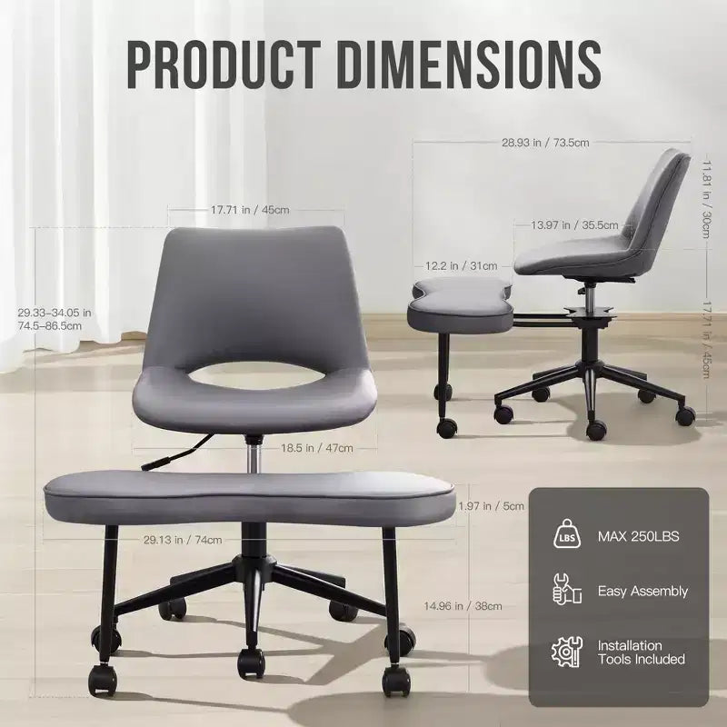 Chaise longue ergonomique à pieds croisés, soutien lombaire élevé, hauteur réglable, pivotant à 360°, siège croisé, roulettes, pour la méditation, le yoga, le TDAH