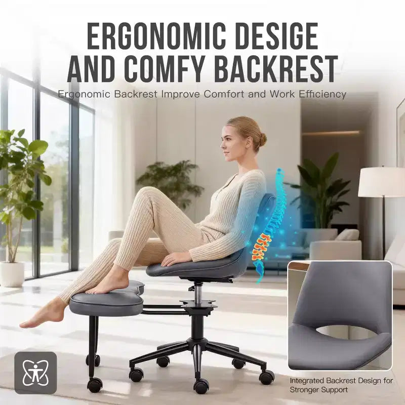 Chaise longue ergonomique à pieds croisés, soutien lombaire élevé, hauteur réglable, pivotant à 360°, siège croisé, roulettes, pour la méditation, le yoga, le TDAH