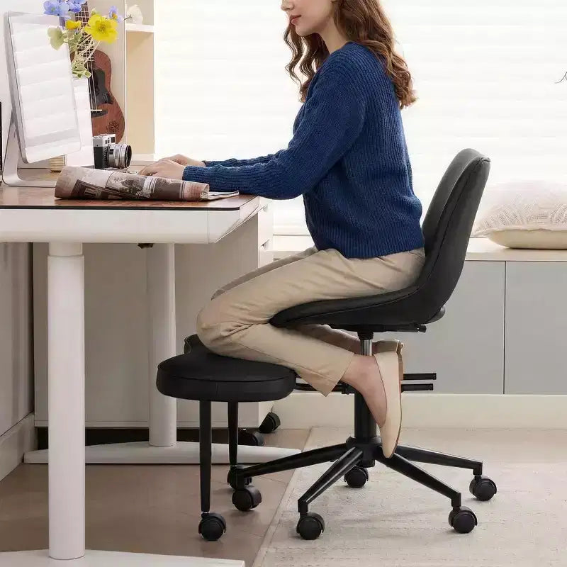 Chaise longue ergonomique à pieds croisés, soutien lombaire élevé, hauteur réglable, pivotant à 360°, siège croisé, roulettes, pour la méditation, le yoga, le TDAH