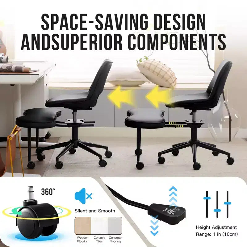 Chaise longue ergonomique à pieds croisés, soutien lombaire élevé, hauteur réglable, pivotant à 360°, siège croisé, roulettes, pour la méditation, le yoga, le TDAH