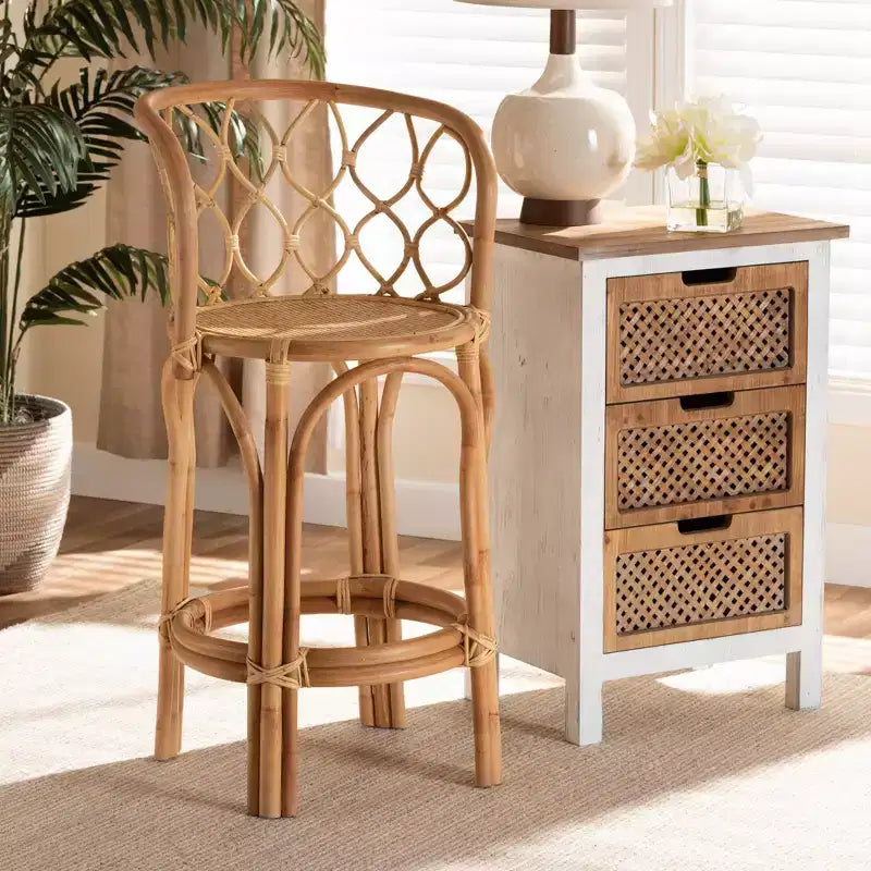 Tabouret de bar en rotin hauteur comptoir Naturel - Fait à la main, Entièrement assemblé
