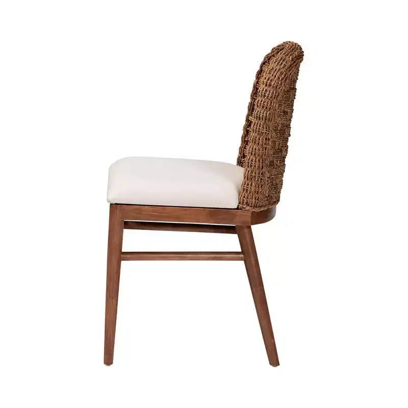 Chaise de salle à manger Denver en bois d'acacia et jonc de mer blanc/noyer : style bohème, rembourrage en mousse