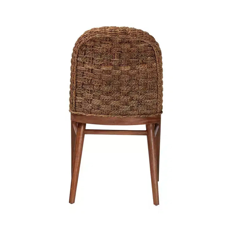 Chaise de salle à manger Denver en bois d'acacia et jonc de mer blanc/noyer : style bohème, rembourrage en mousse