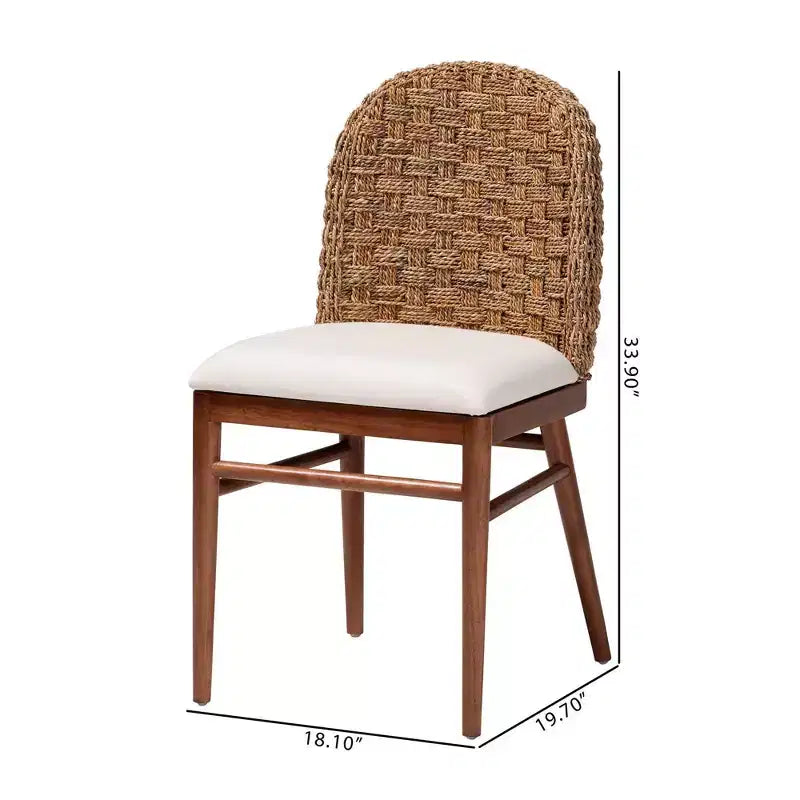 Chaise de salle à manger Denver en bois d'acacia et jonc de mer blanc/noyer : style bohème, rembourrage en mousse