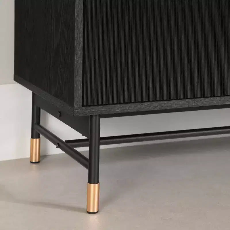 Buffet de style Mid-Century, chêne cendre/doré, 3 tiroirs et 2 portes, 160 cm