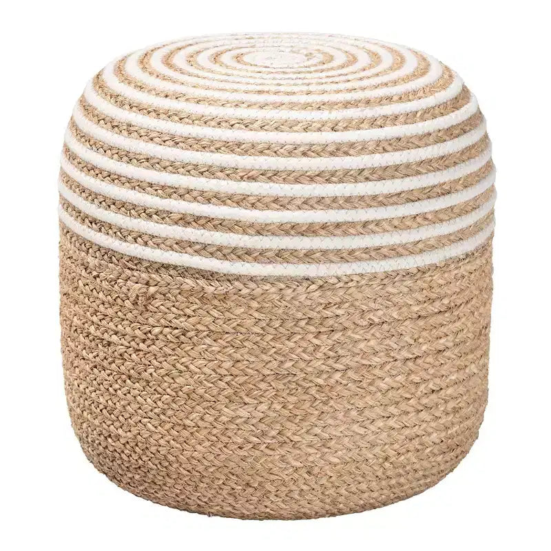 Repose-pieds ottoman en herbe de mer et corde tressée blanc/marron naturel : Revêtement en coton, aucun assemblage requis