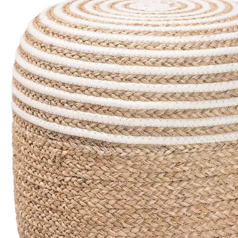 Repose-pieds ottoman en herbe de mer et corde tressée blanc/marron naturel : Revêtement en coton, aucun assemblage requis