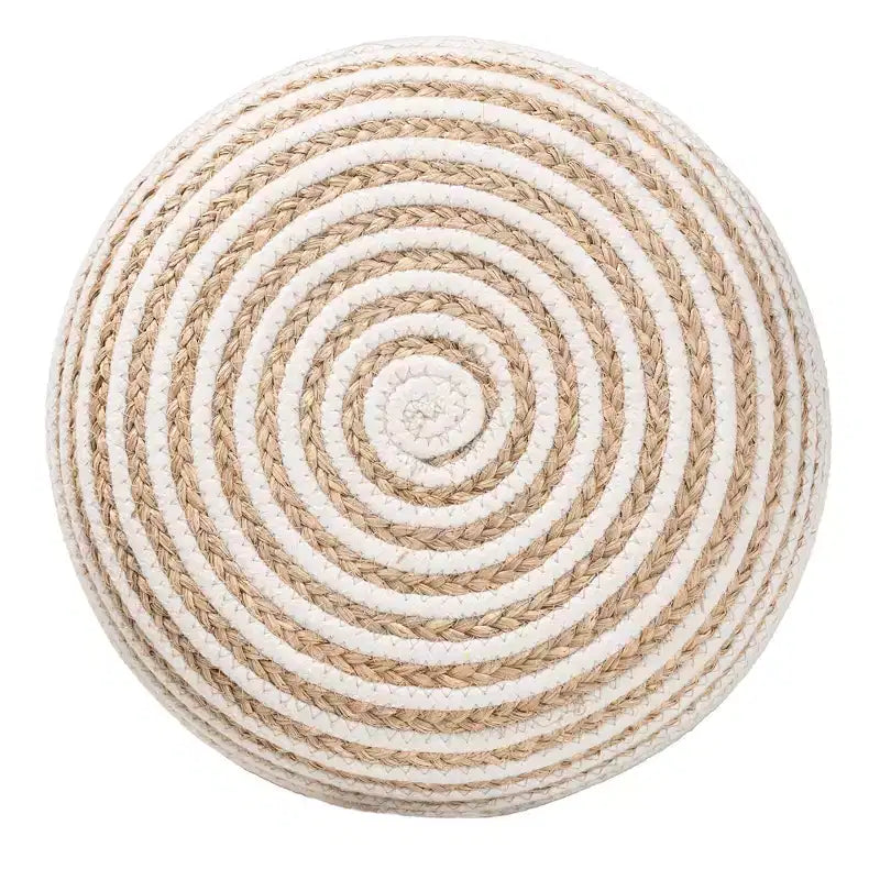 Repose-pieds ottoman en herbe de mer et corde tressée blanc/marron naturel : Revêtement en coton, aucun assemblage requis